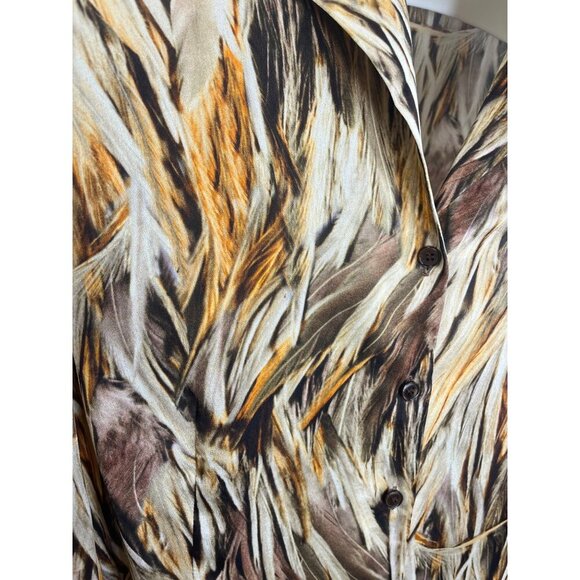 Lafayette 148 Autumn Brown Orange Feather Print V-Neck Silk Blouse Size 12 - Picture 3 of 7